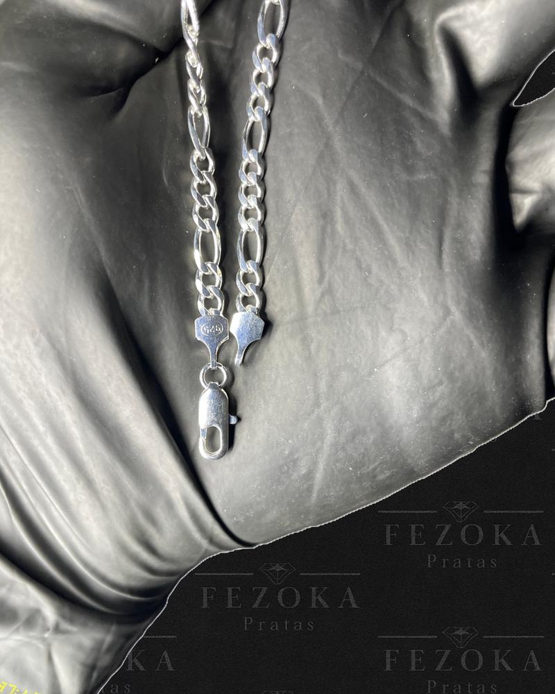 Pulseira Prata 925 Nacional - 4mm - Elo 3x1 Grumet - Fecho Italiano