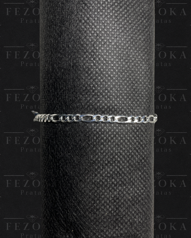 Pulseira Prata 925 Nacional - 4mm - Elo 3x1 Grumet - Fecho Italiano