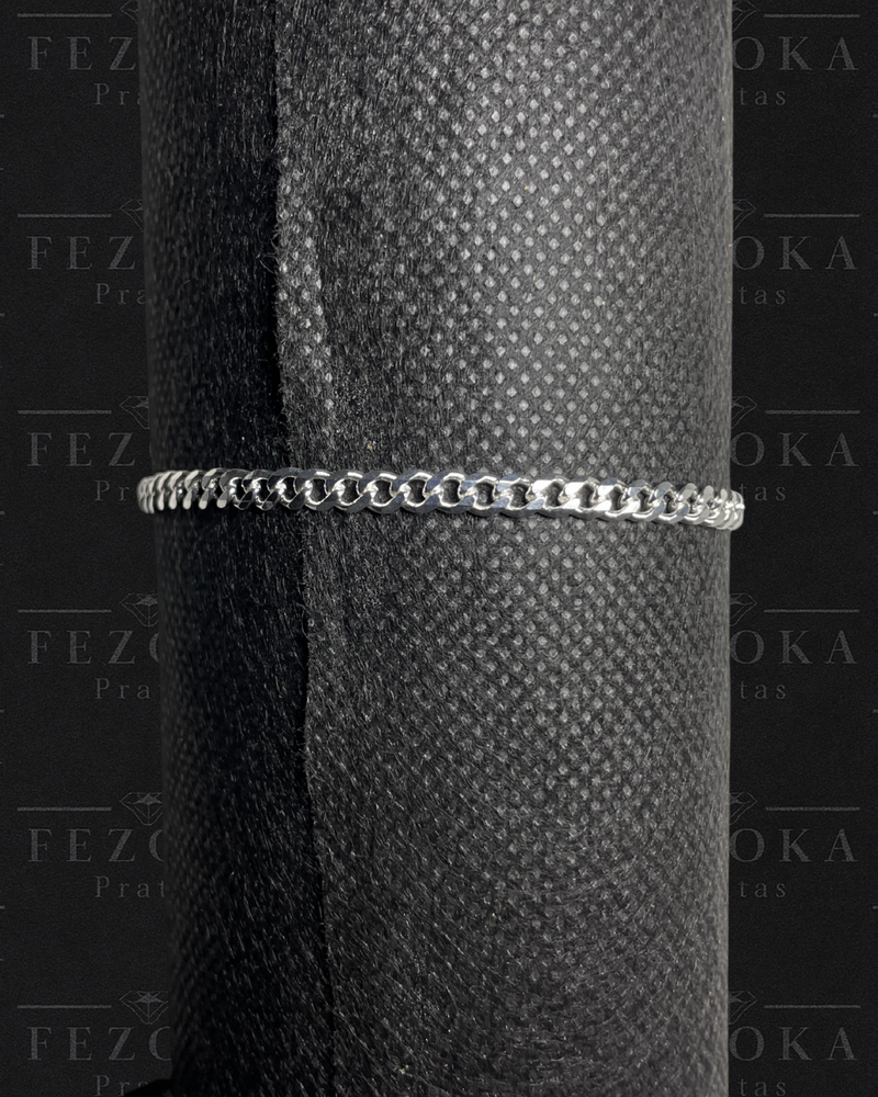 Pulseira Prata 925 Nacional - 4mm - Elo 1x1 Grumet - Fecho Italiano