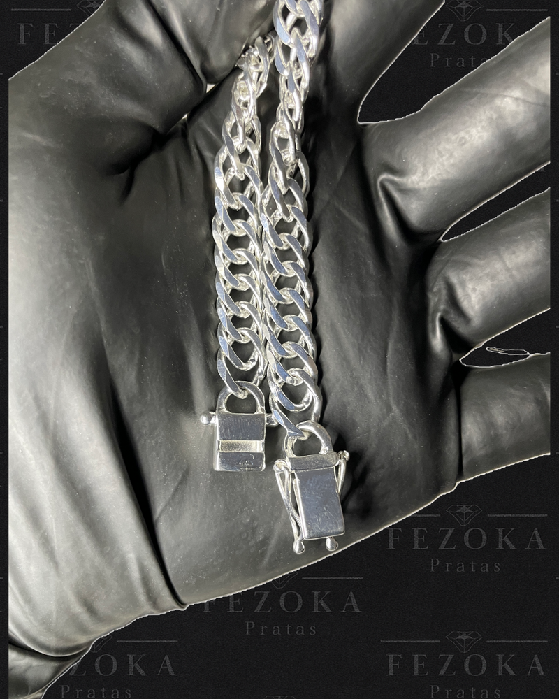 Pulseira Prata 925 Nacional - 10mm -Elo duplo - Fecho Gaveta Antifurto