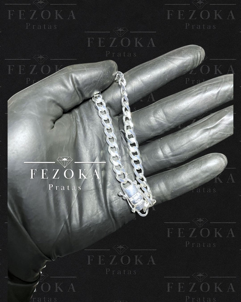Pulseira Prata 925 Nacional - 7mm - Elo 1x1 Grumet - Fecho