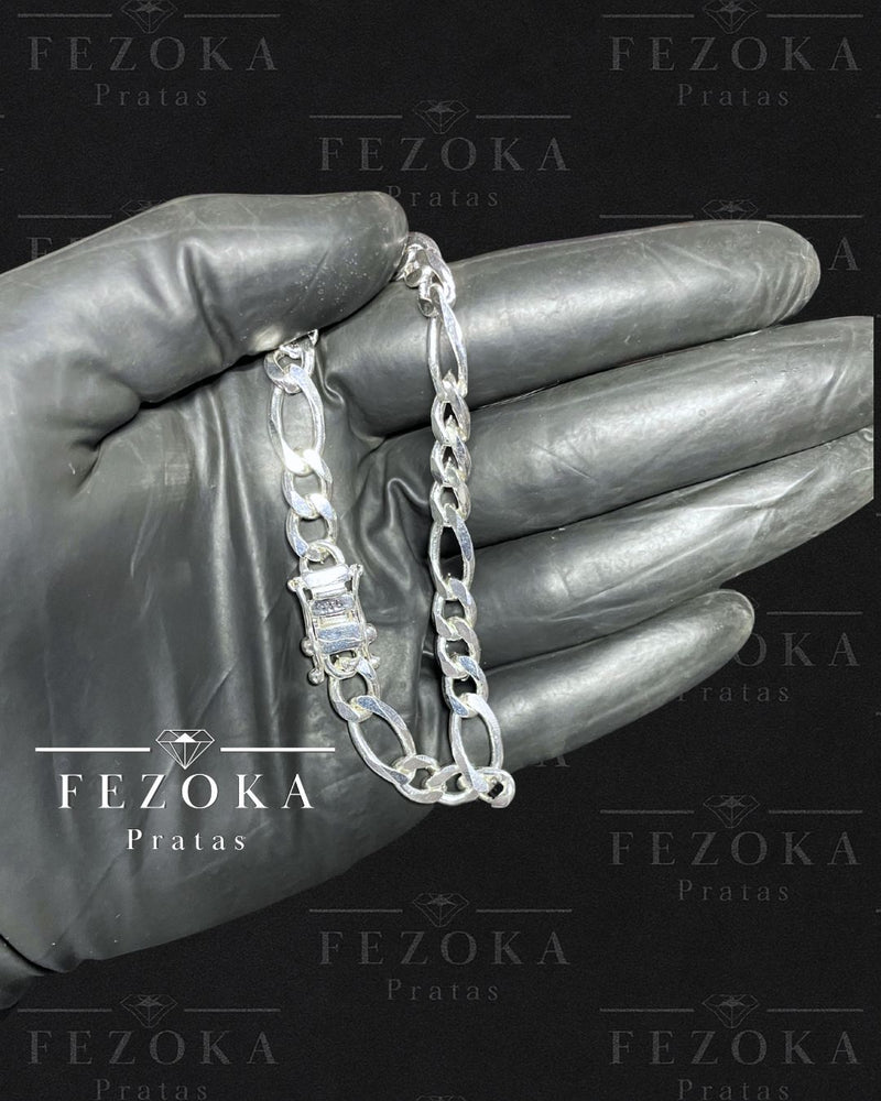 Pulseira Prata 925 Nacional - 7mm - 3x1 Grumet - Fecho Gaveta Antifurto