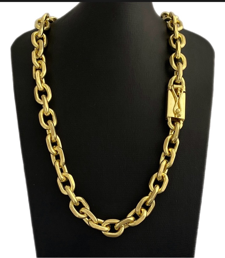 Corrente Moeda antiga - 14mm - Elo Cartier - Fecho Gaveta Antifurto