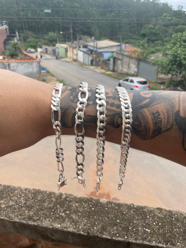 Pulseira Prata 925 Nacional - 10mm - Elo 3x1 Grumet - Fecho Gaveta Antifurto