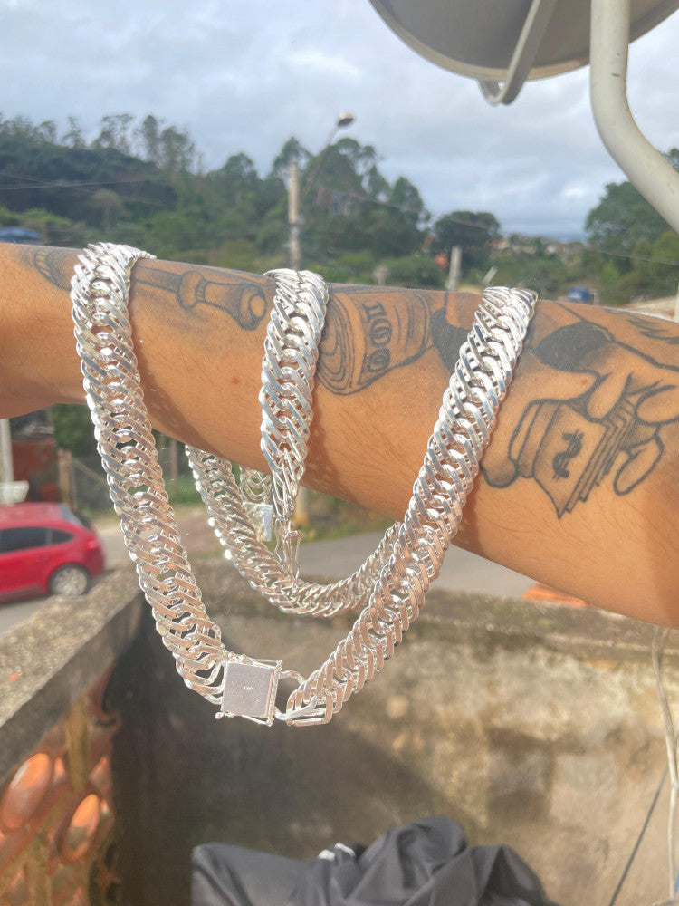 Pulseira Prata 925 Nacional - 15mm- Elo triplo - Fecho Gaveta Antifurto
