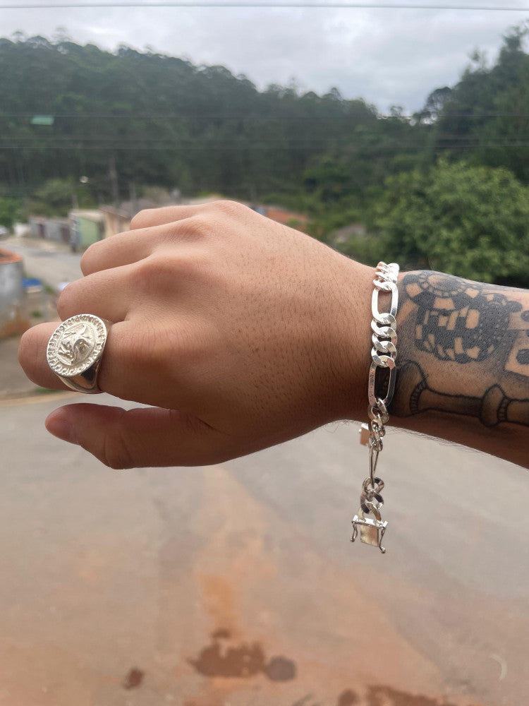 Pulseira Prata 925 Nacional - 10mm - Elo 3x1 Laminada - Fecho Gaveta Antifurto